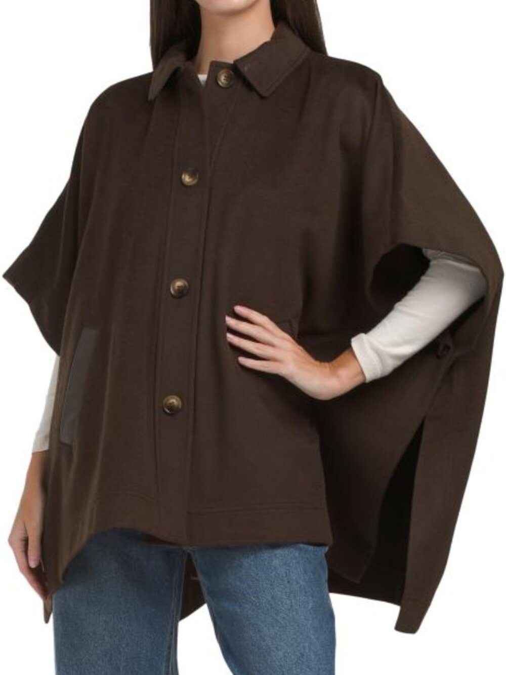 ELIE TAHARI Wool Button Front Cape With Collar